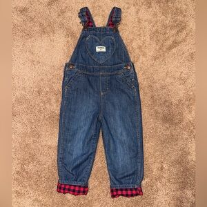 OshKosh B'gosh Classic Blue Kids Overalls Lined W/ Buffalo Plaid